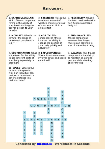 Physical Education (PDHPE) - Year 10 - Crossword - Fitness Components and Training