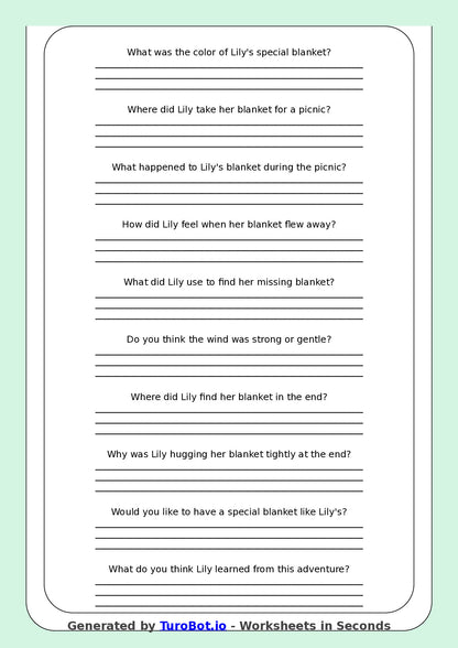 Reading Comprehension - Year 3 - My Blanket Flew Away