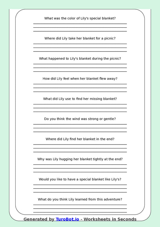 Reading Comprehension - Year 3 - My Blanket Flew Away