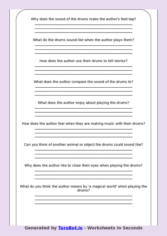 Reading Comprehension - Year 3 - My Drums Are Loud