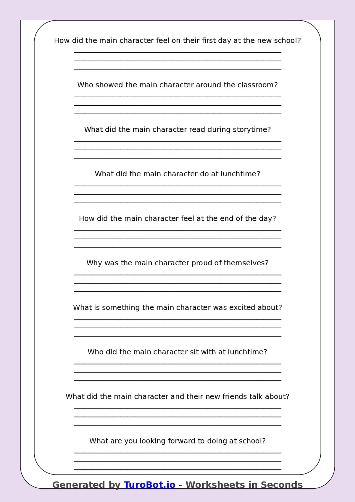 Reading Comprehension - Year 3 - My First Day at a New School