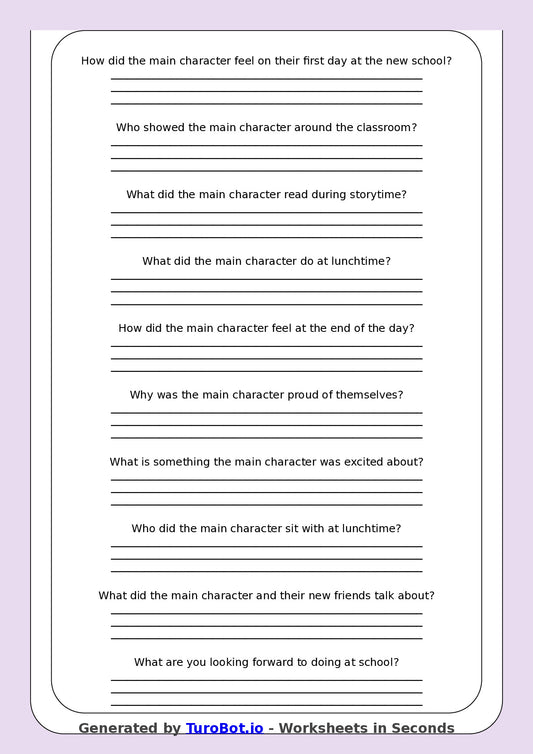 Reading Comprehension - Year 3 - My First Day at a New School