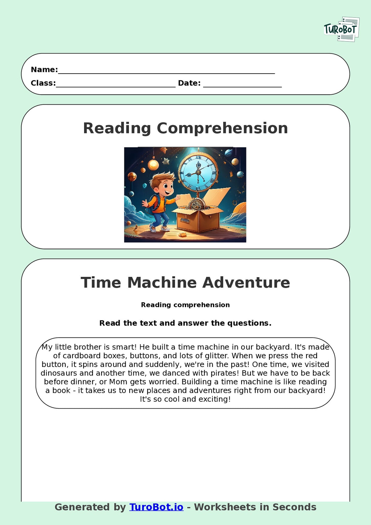 Reading Comprehension - Year 3 - My Little Brother Built a Time Machine