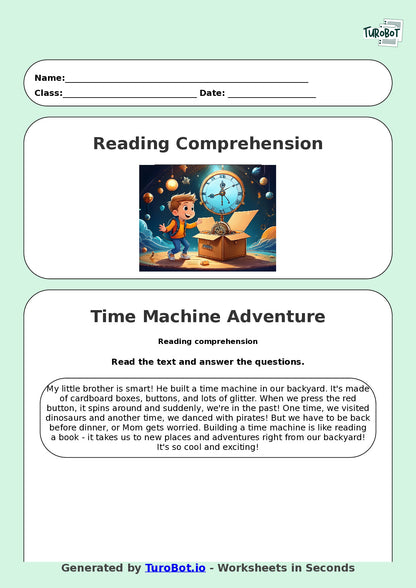 Reading Comprehension - Year 3 - My Little Brother Built a Time Machine