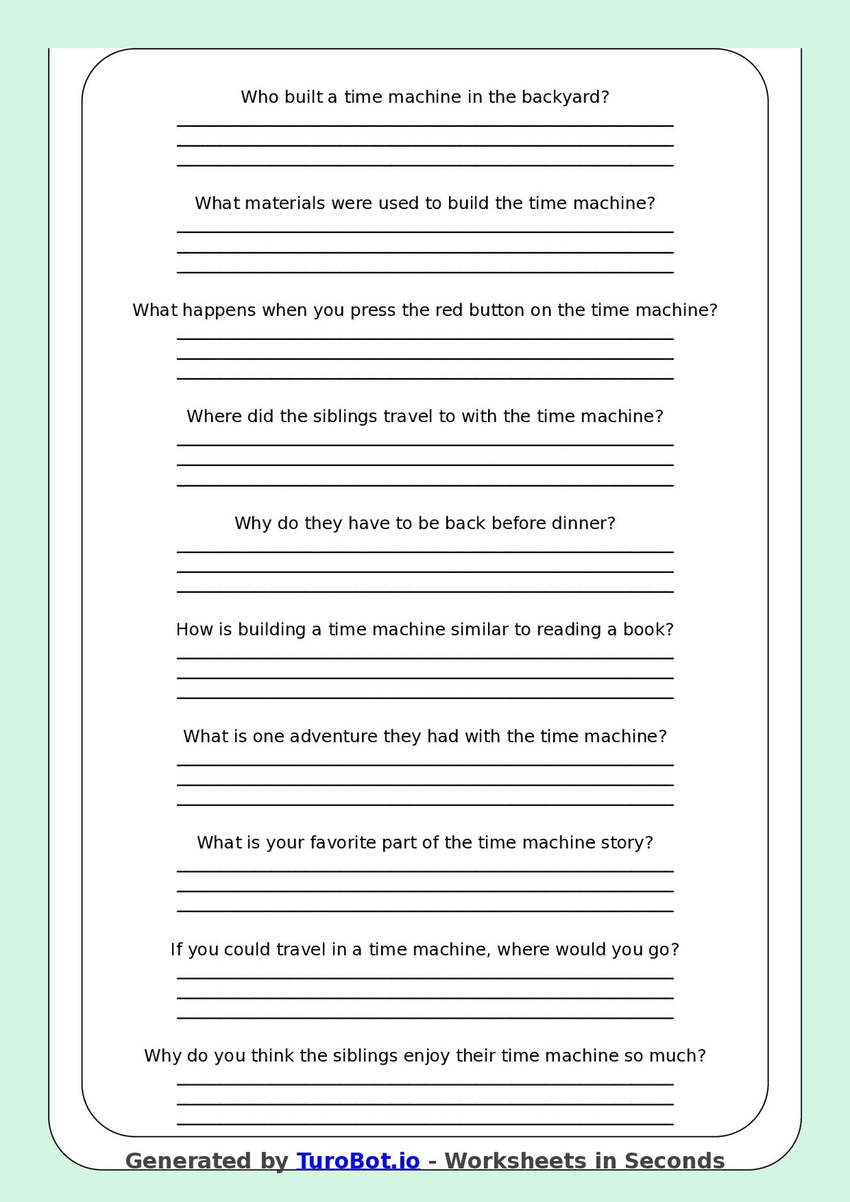 Reading Comprehension - Year 3 - My Little Brother Built a Time Machine