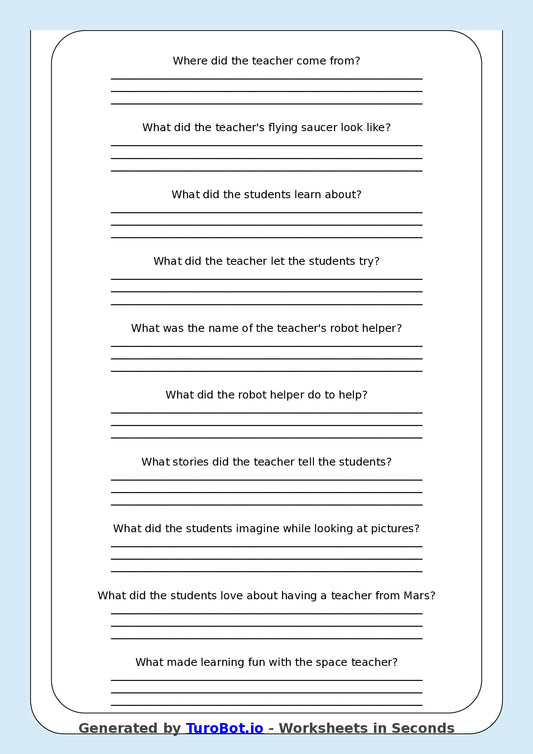 Reading Comprehension - Year 3 - My Teacher Came From Mars