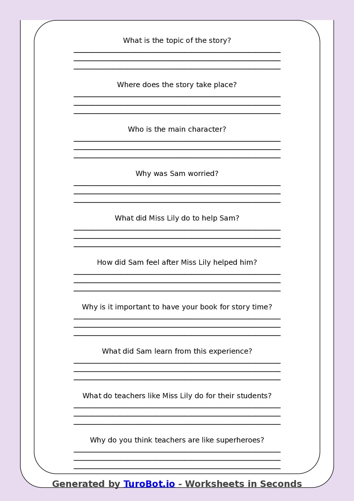 Reading Comprehension - Year 3 - My Teacher Saves the Day