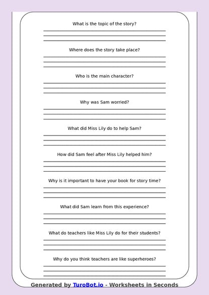 Reading Comprehension - Year 3 - My Teacher Saves the Day