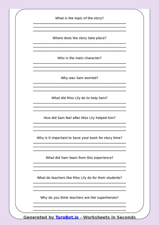 Reading Comprehension - Year 3 - My Teacher Saves the Day