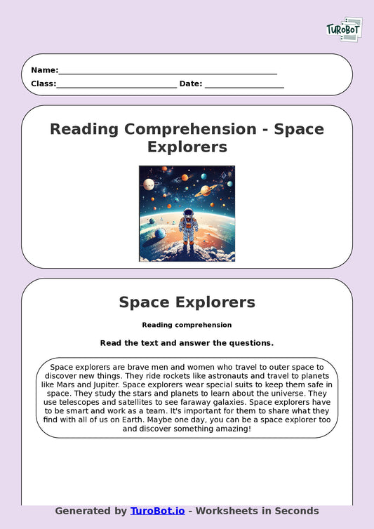 Reading Comprehension - Year 3 - Space Explorers