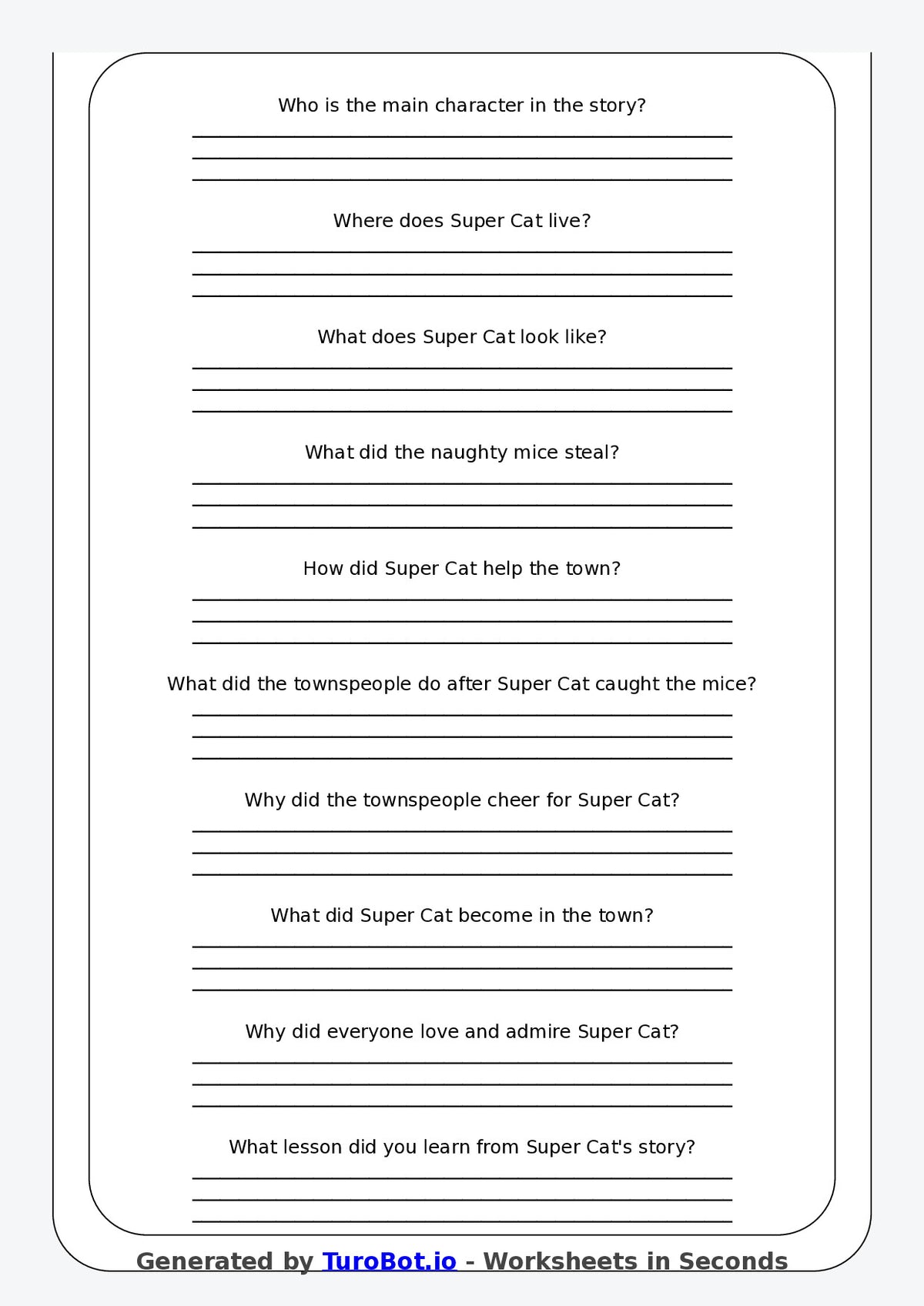 Reading Comprehension - Year 3 - Super Cat to the Rescue