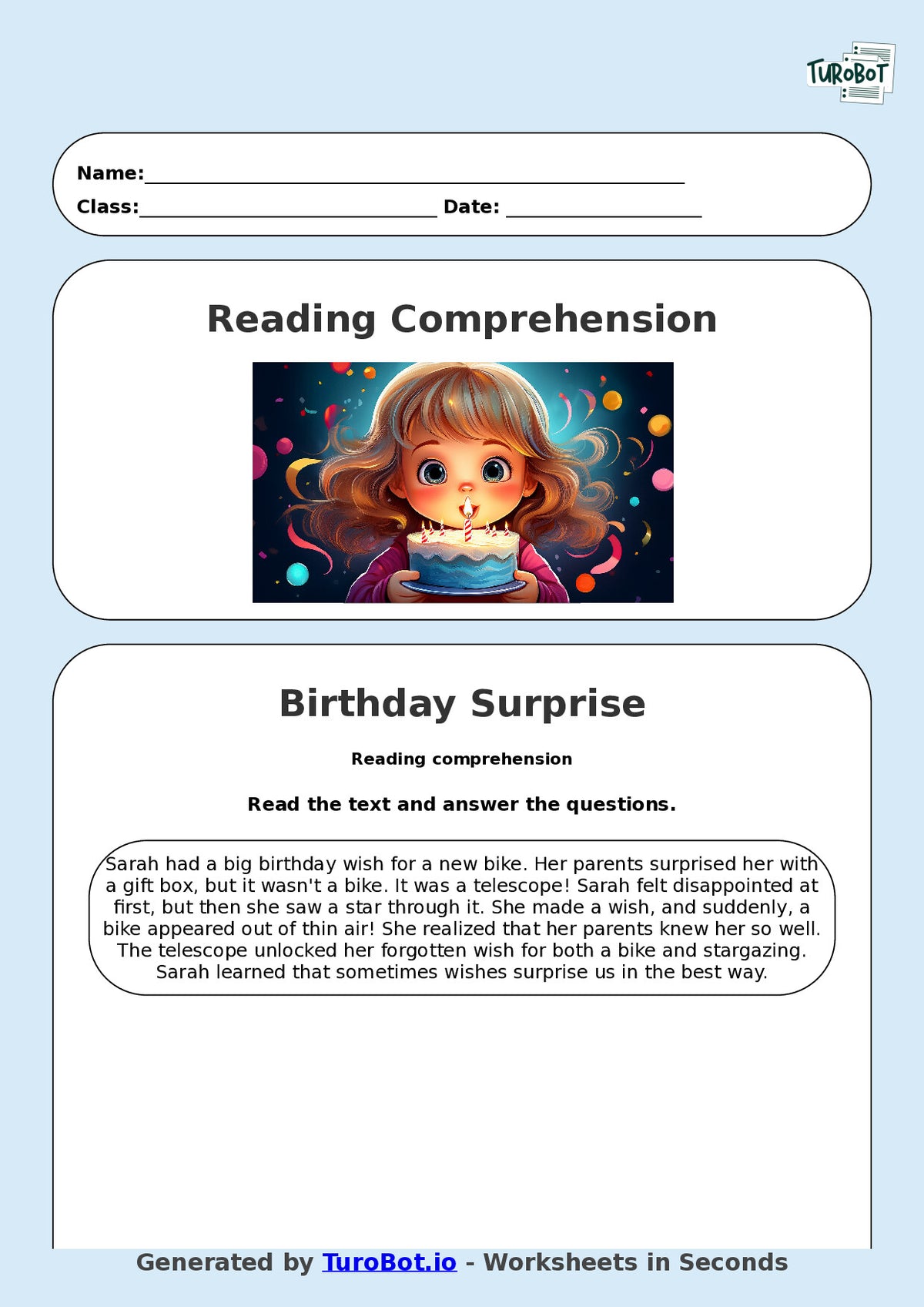 Reading Comprehension - Year 3 - The Birthday Wish That Went Wrong