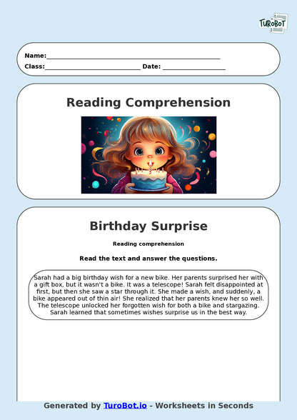 Reading Comprehension - Year 3 - The Birthday Wish That Went Wrong