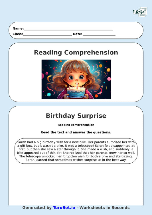 Reading Comprehension - Year 3 - The Birthday Wish That Went Wrong