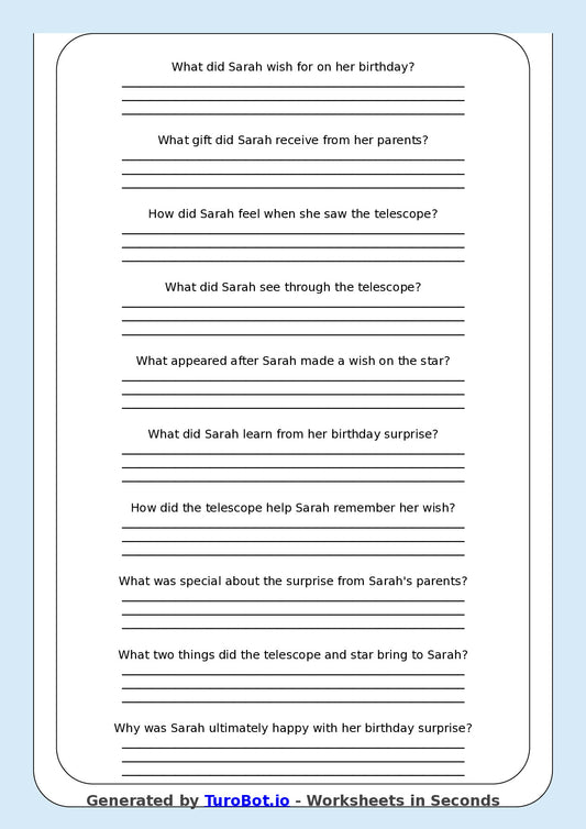 Reading Comprehension - Year 3 - The Birthday Wish That Went Wrong