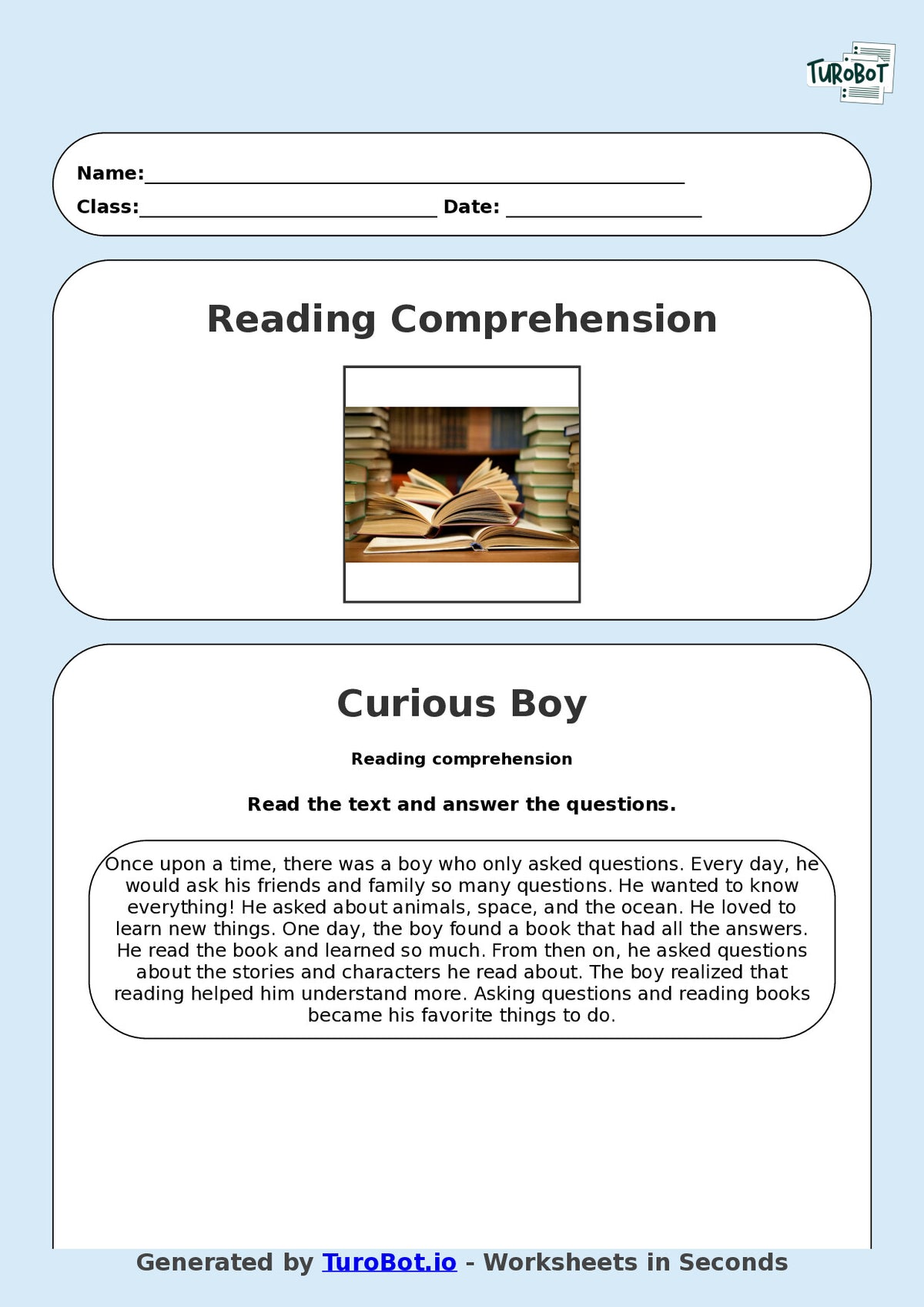 Reading Comprehension - Year 3 - The Boy Who Only Asked Questions