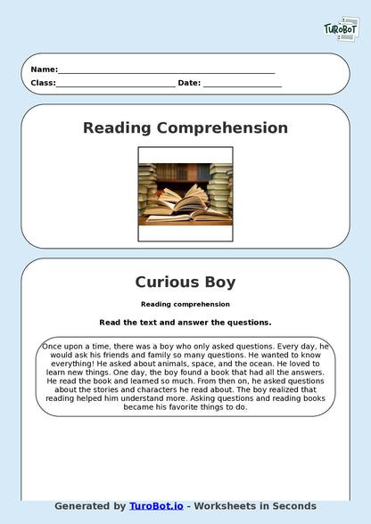 Reading Comprehension - Year 3 - The Boy Who Only Asked Questions