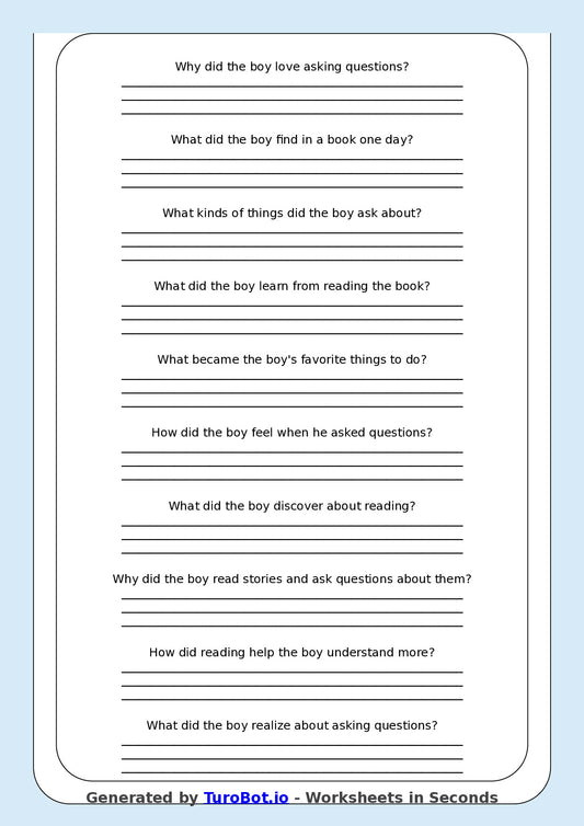 Reading Comprehension - Year 3 - The Boy Who Only Asked Questions