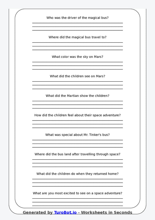 Reading Comprehension - Year 3 - The Bus That Travelled Through Space