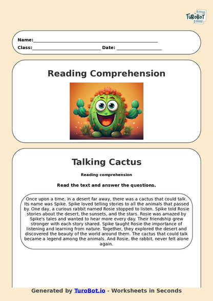 Reading Comprehension - Year 3 - The Cactus That Could Talk