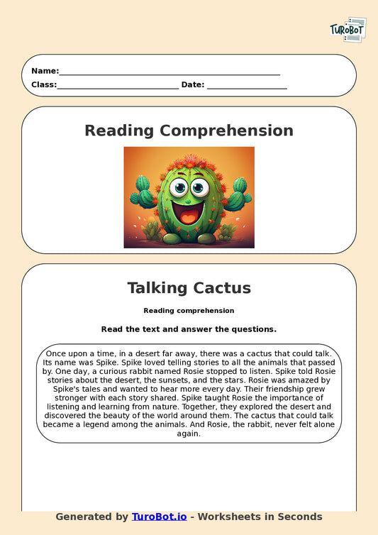 Reading Comprehension - Year 3 - The Cactus That Could Talk