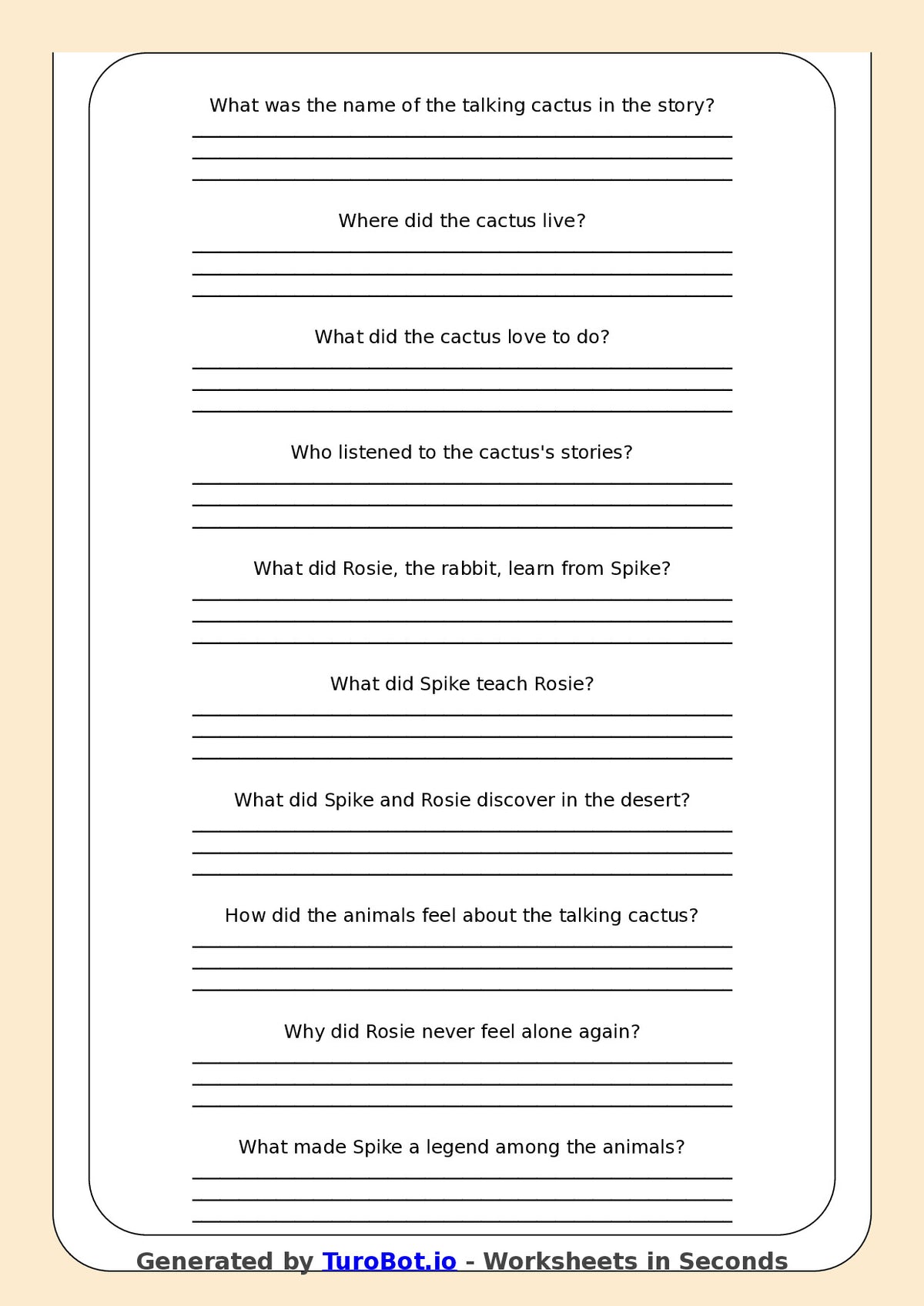 Reading Comprehension - Year 3 - The Cactus That Could Talk