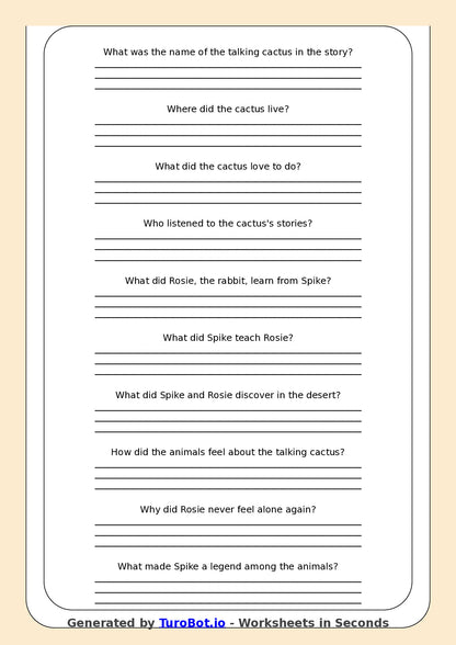 Reading Comprehension - Year 3 - The Cactus That Could Talk