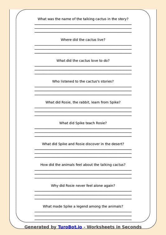 Reading Comprehension - Year 3 - The Cactus That Could Talk