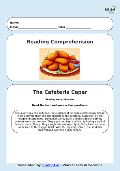 Reading Comprehension - Year 3 - The Cafeteria Chicken Nugget Heist