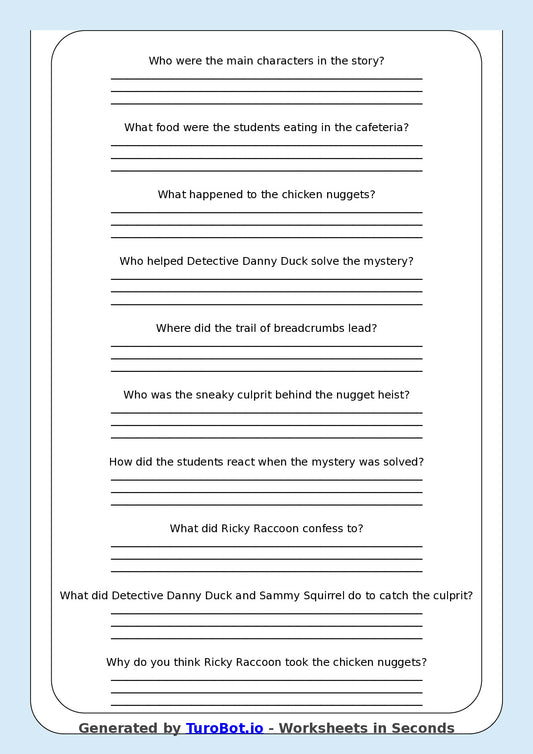 Reading Comprehension - Year 3 - The Cafeteria Chicken Nugget Heist