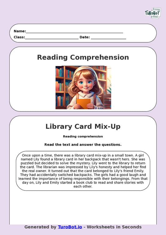 Reading Comprehension - Year 3 - The Case of the Library Card That Wasnt Mine