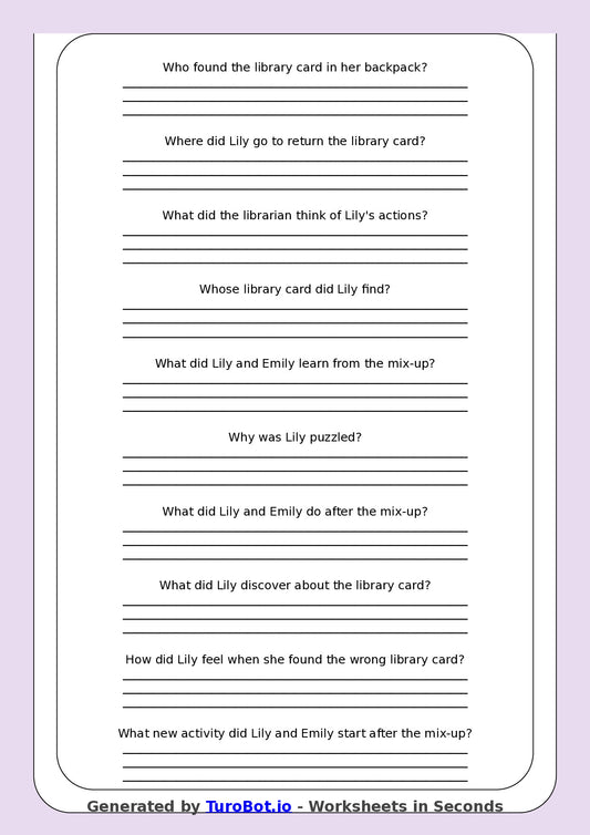 Reading Comprehension - Year 3 - The Case of the Library Card That Wasnt Mine