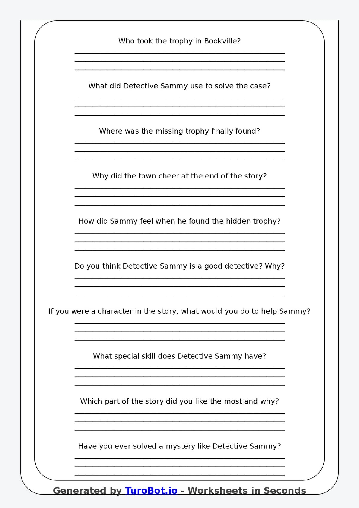 Reading Comprehension - Year 3 - The Case of the Missing Trophy