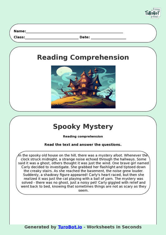 Reading Comprehension - Year 3 - The Case of the Noisy Ghost