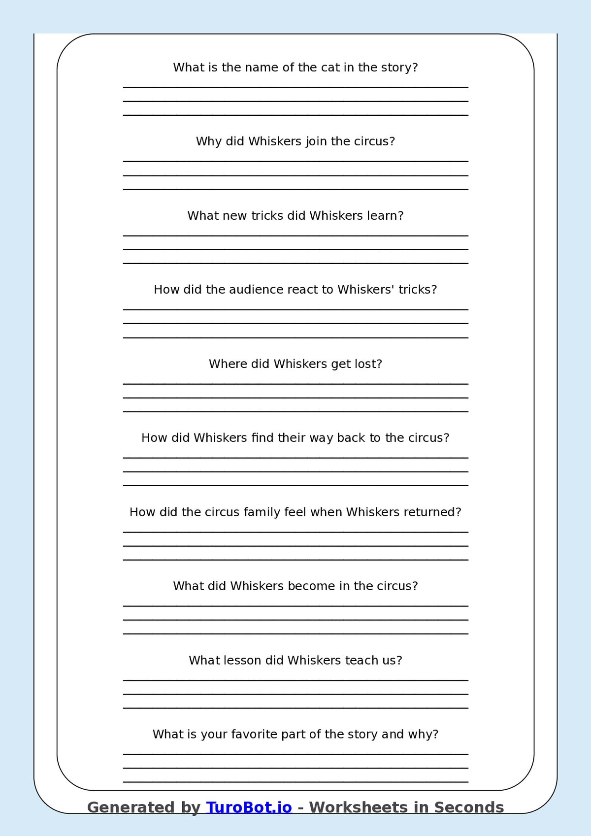 Reading Comprehension - Year 3 - The Cat That Joined the Circus