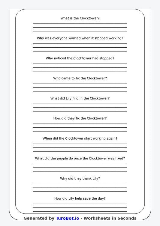 Reading Comprehension - Year 3 - The Clocktower Stopped Working