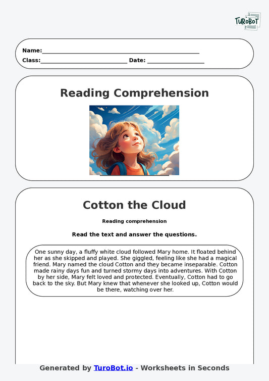Reading Comprehension - Year 3 - The Cloud That Followed Me Home