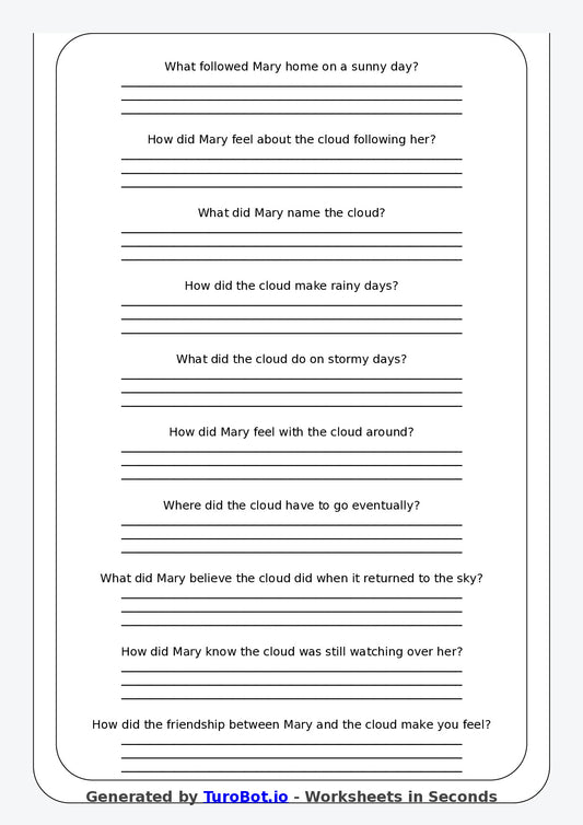 Reading Comprehension - Year 3 - The Cloud That Followed Me Home