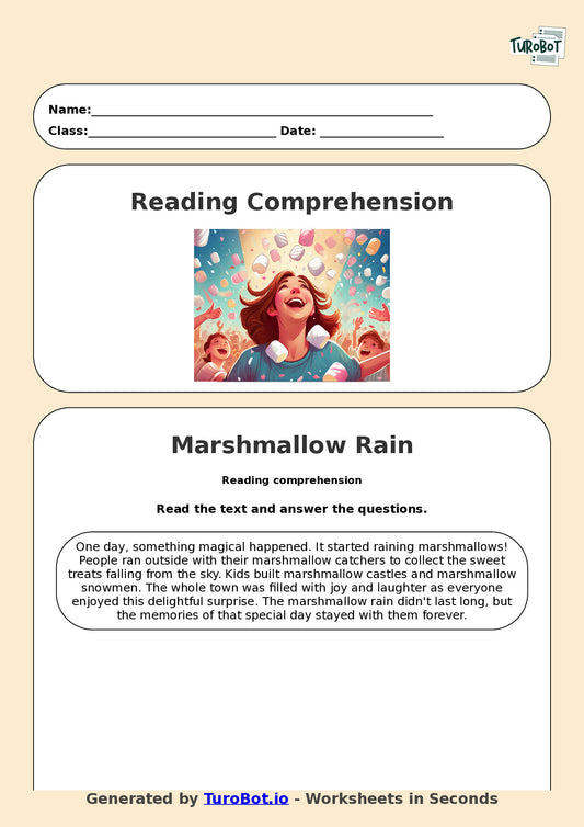 Reading Comprehension - Year 3 - The Day It Rained Marshmallows