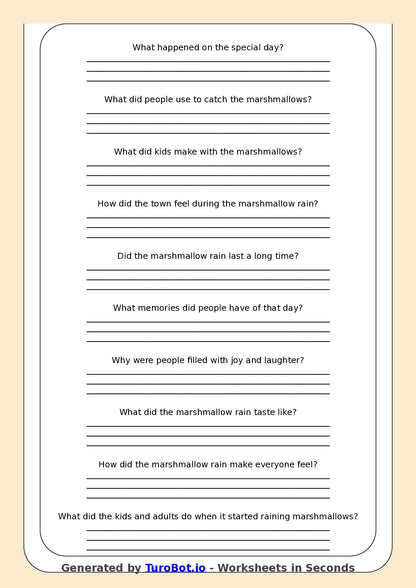 Reading Comprehension - Year 3 - The Day It Rained Marshmallows