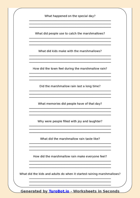 Reading Comprehension - Year 3 - The Day It Rained Marshmallows