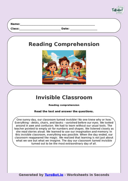 Reading Comprehension - Year 3 - The Day Our Classroom Turned Invisible