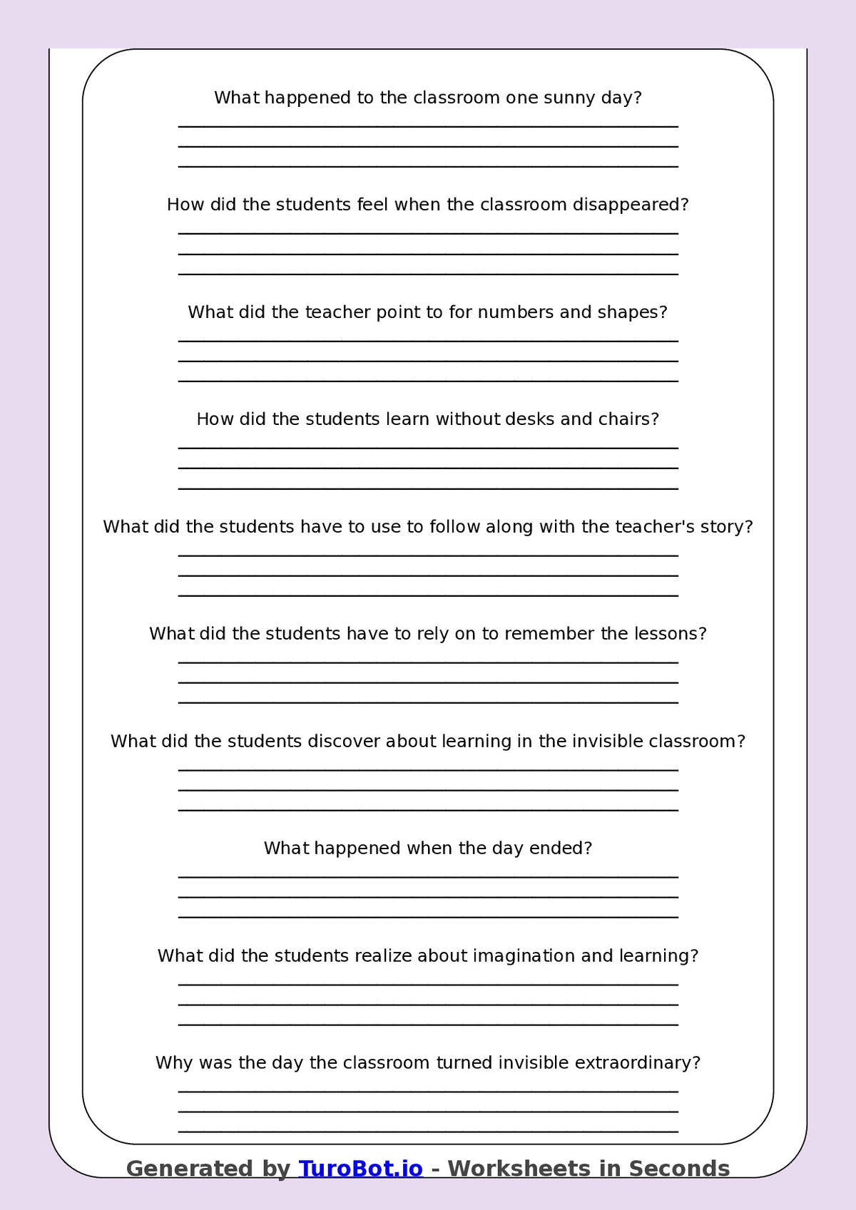 Reading Comprehension - Year 3 - The Day Our Classroom Turned Invisible