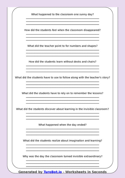 Reading Comprehension - Year 3 - The Day Our Classroom Turned Invisible