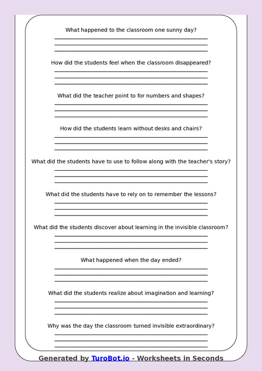 Reading Comprehension - Year 3 - The Day Our Classroom Turned Invisible