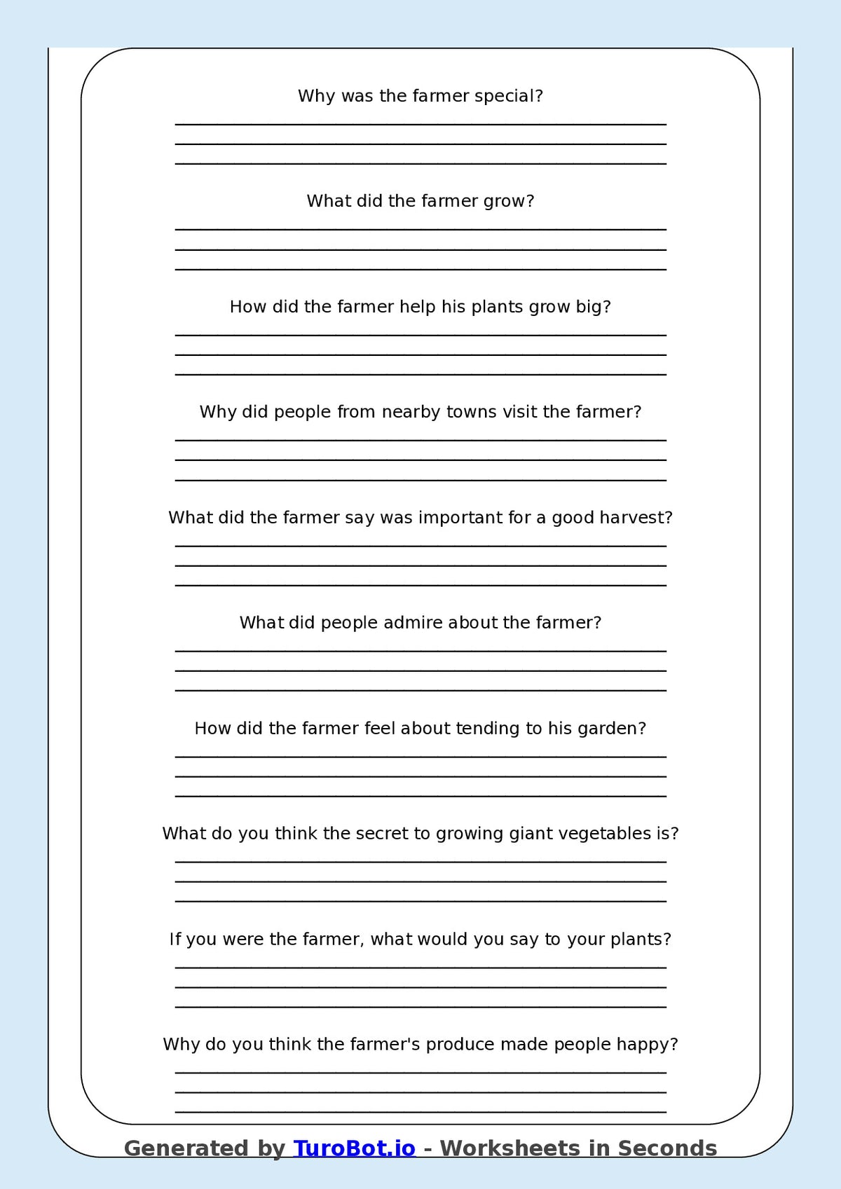 Reading Comprehension - Year 3 - The Farmer Who Grows Giant Vegetables