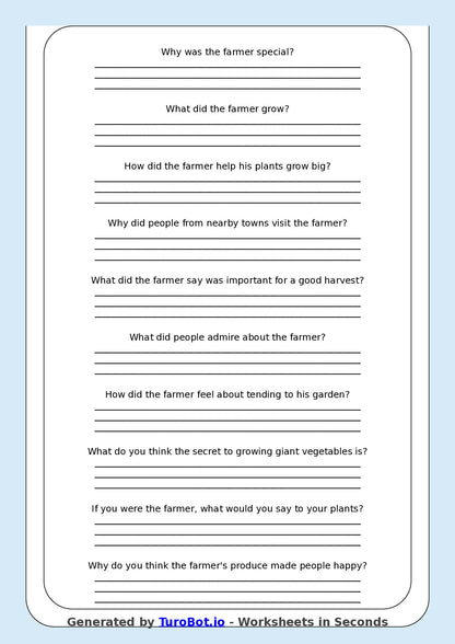 Reading Comprehension - Year 3 - The Farmer Who Grows Giant Vegetables