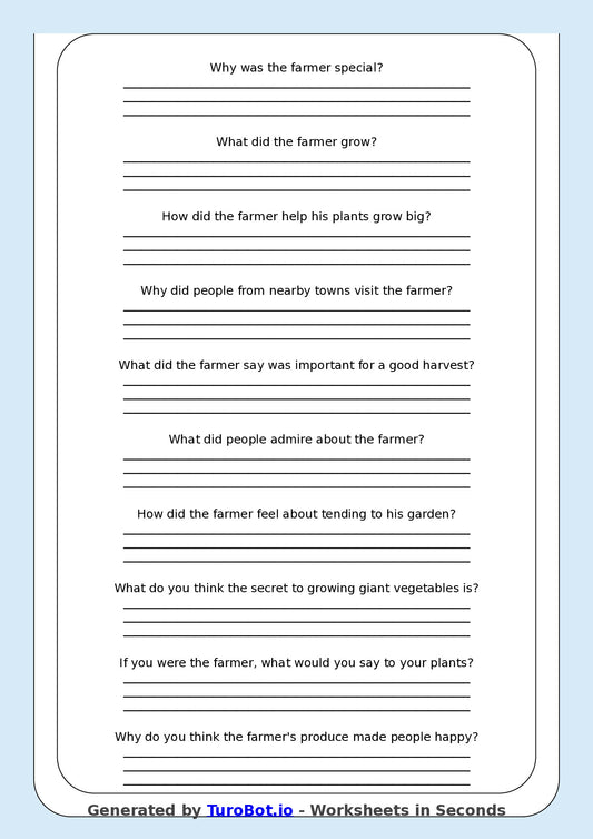 Reading Comprehension - Year 3 - The Farmer Who Grows Giant Vegetables