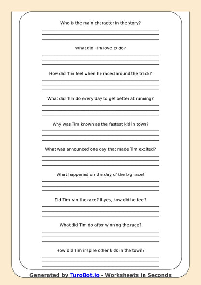 Reading Comprehension - Year 3 - The Fastest Kid on the Track