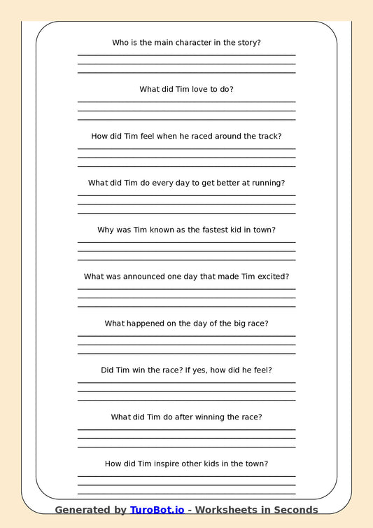 Reading Comprehension - Year 3 - The Fastest Kid on the Track